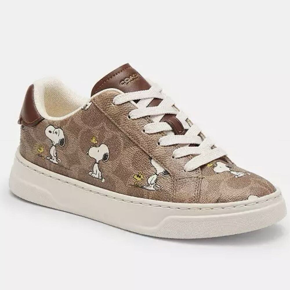 Coach X Peanuts NIB Women’s 7.5 Sneaker In Signature Canvas With Snoopy Print